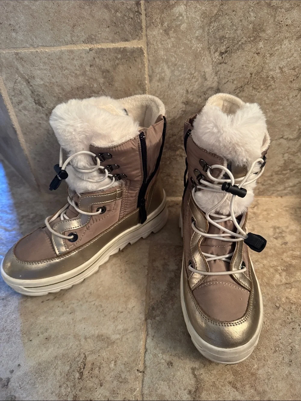 Pajar Tracey low boots Metallic gold Taupe Faux-Fur Winter **flaw kids 3 eu 35